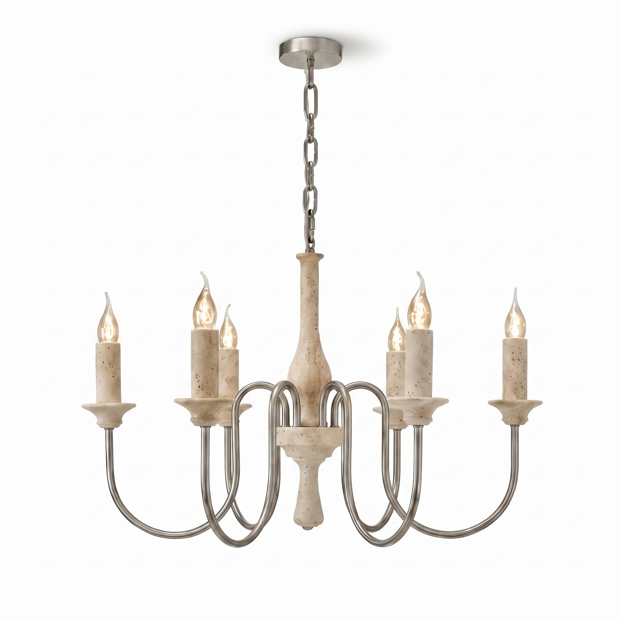 AIR HAVEN Travertine Candle Chandelier 6-Light - Elevated Side View