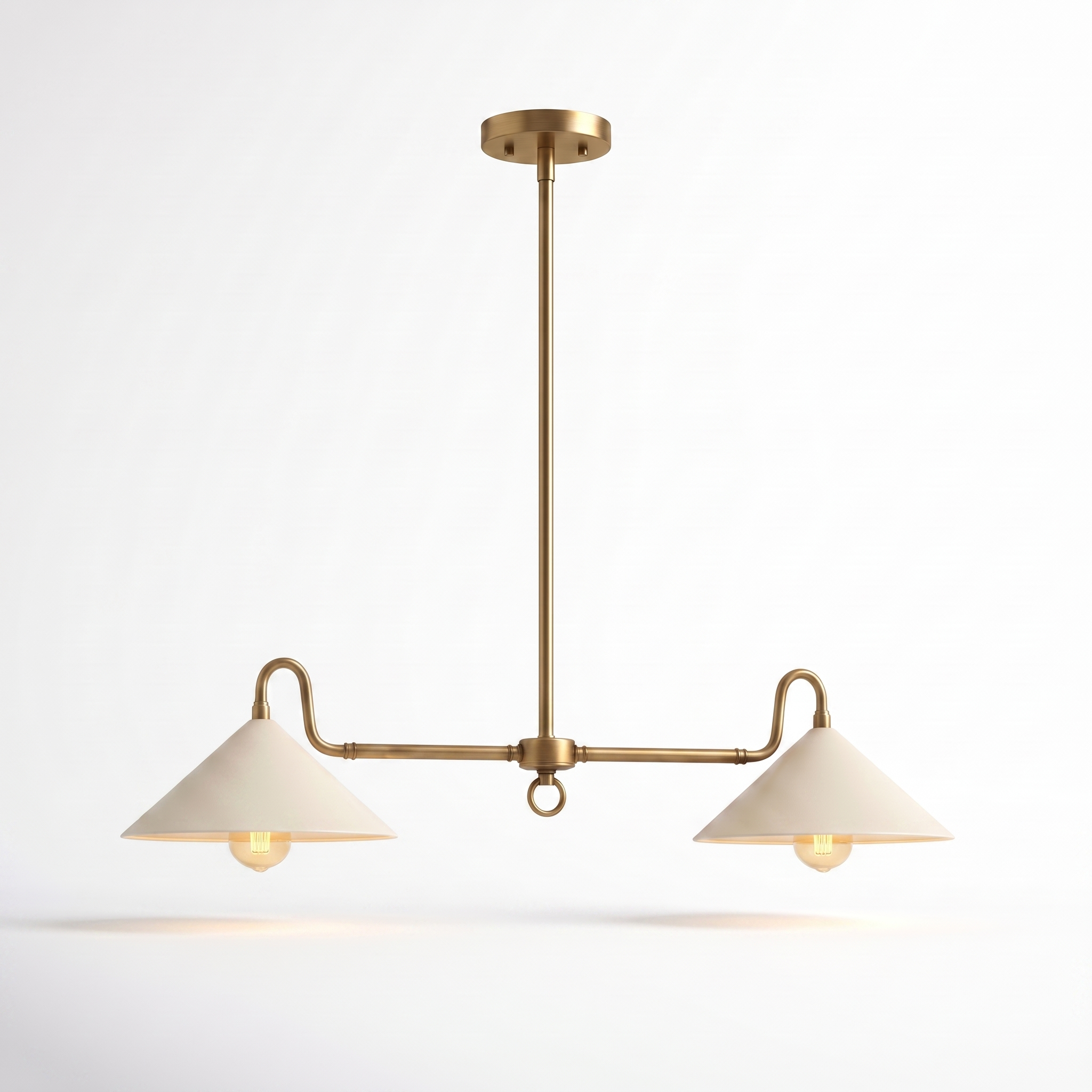 AIR HAVEN Farmhouse Dual-Shade Chandelier - Brass finish three-quarter studio view