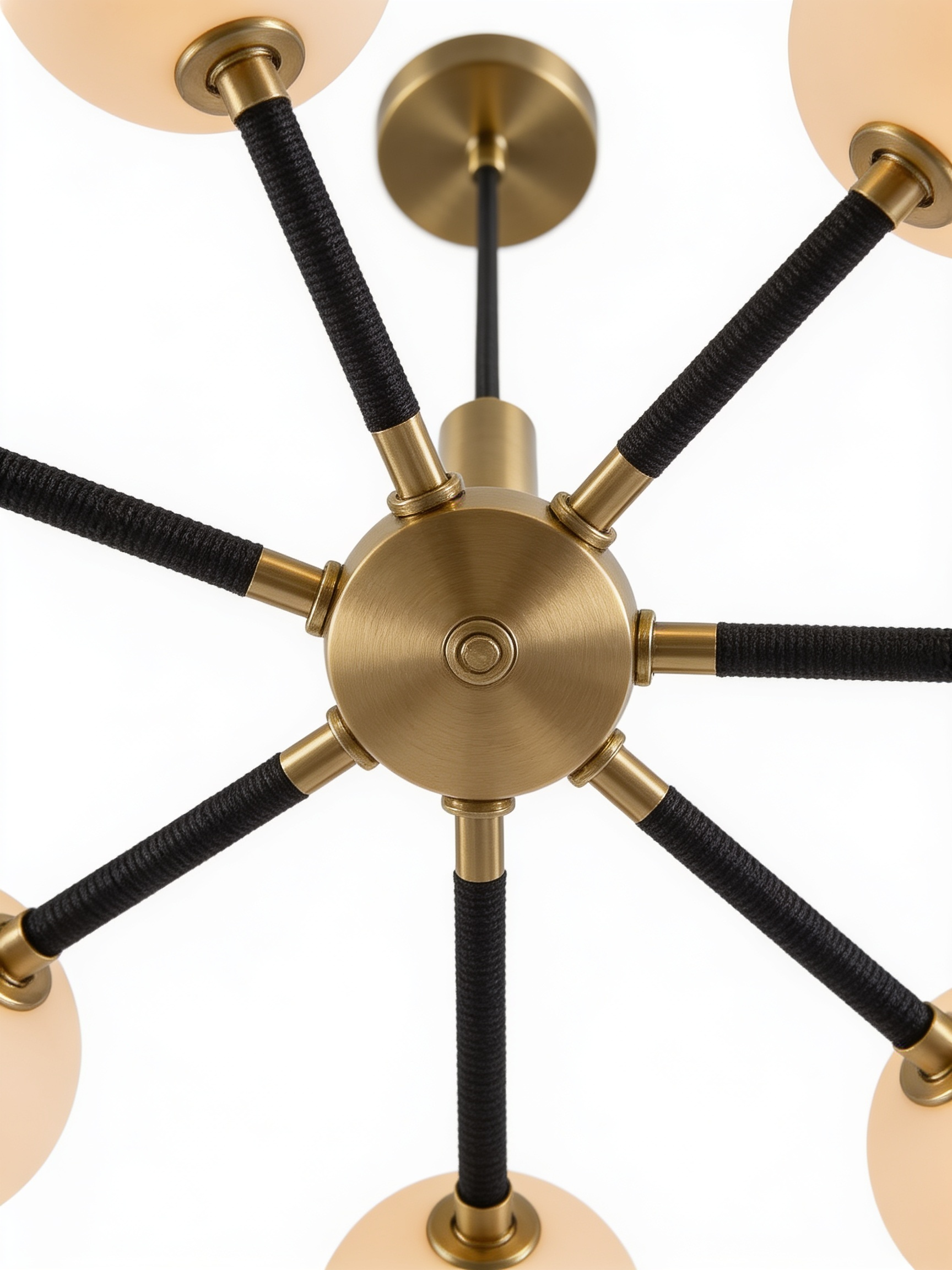 AIR HAVEN Opal Glass Sputnik Chandelier - Brass Hub and Canopy Construction Detail