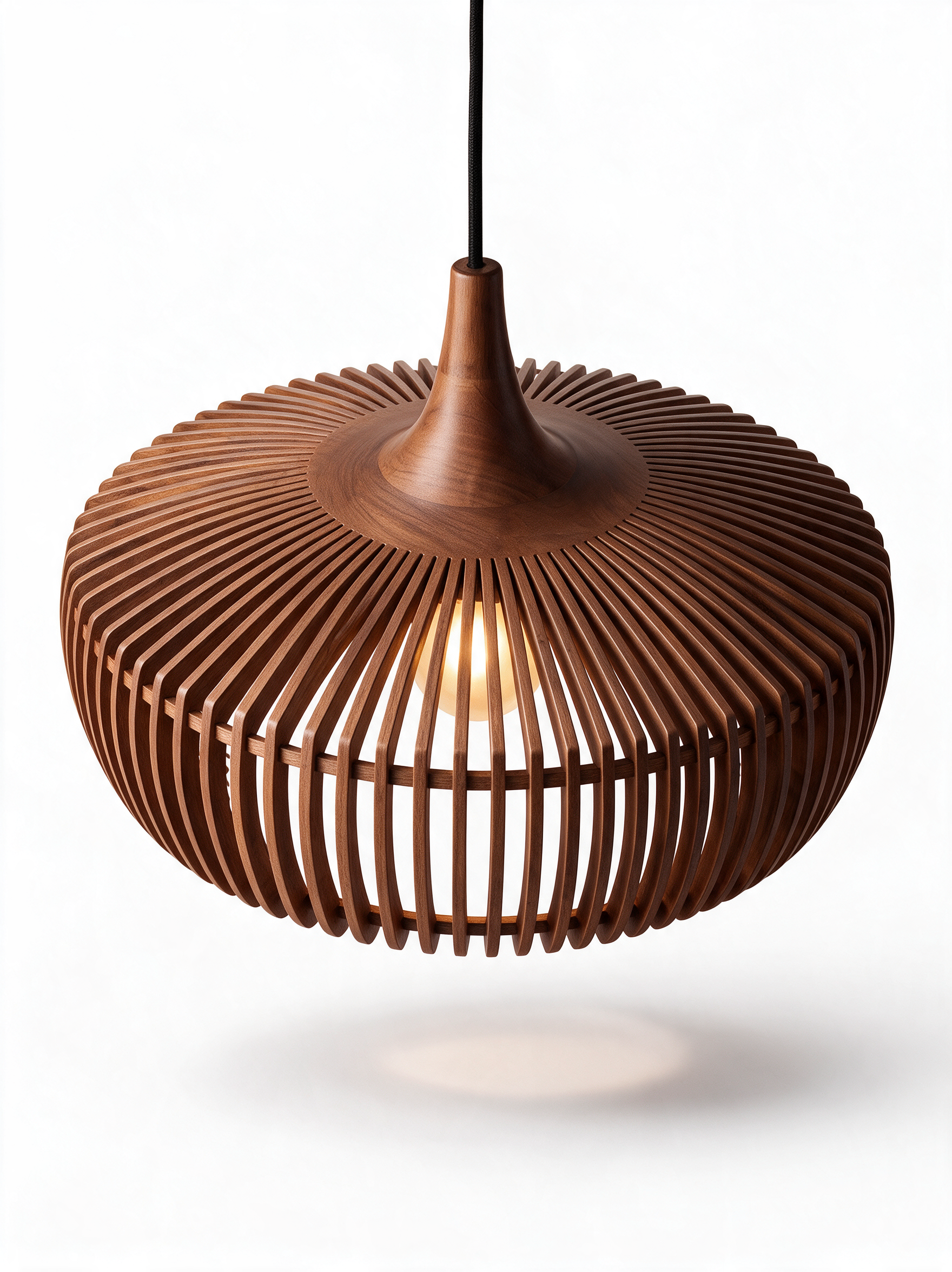AIR HAVEN Hollowed Walnut Pendant Light - Three-Quarter Studio View