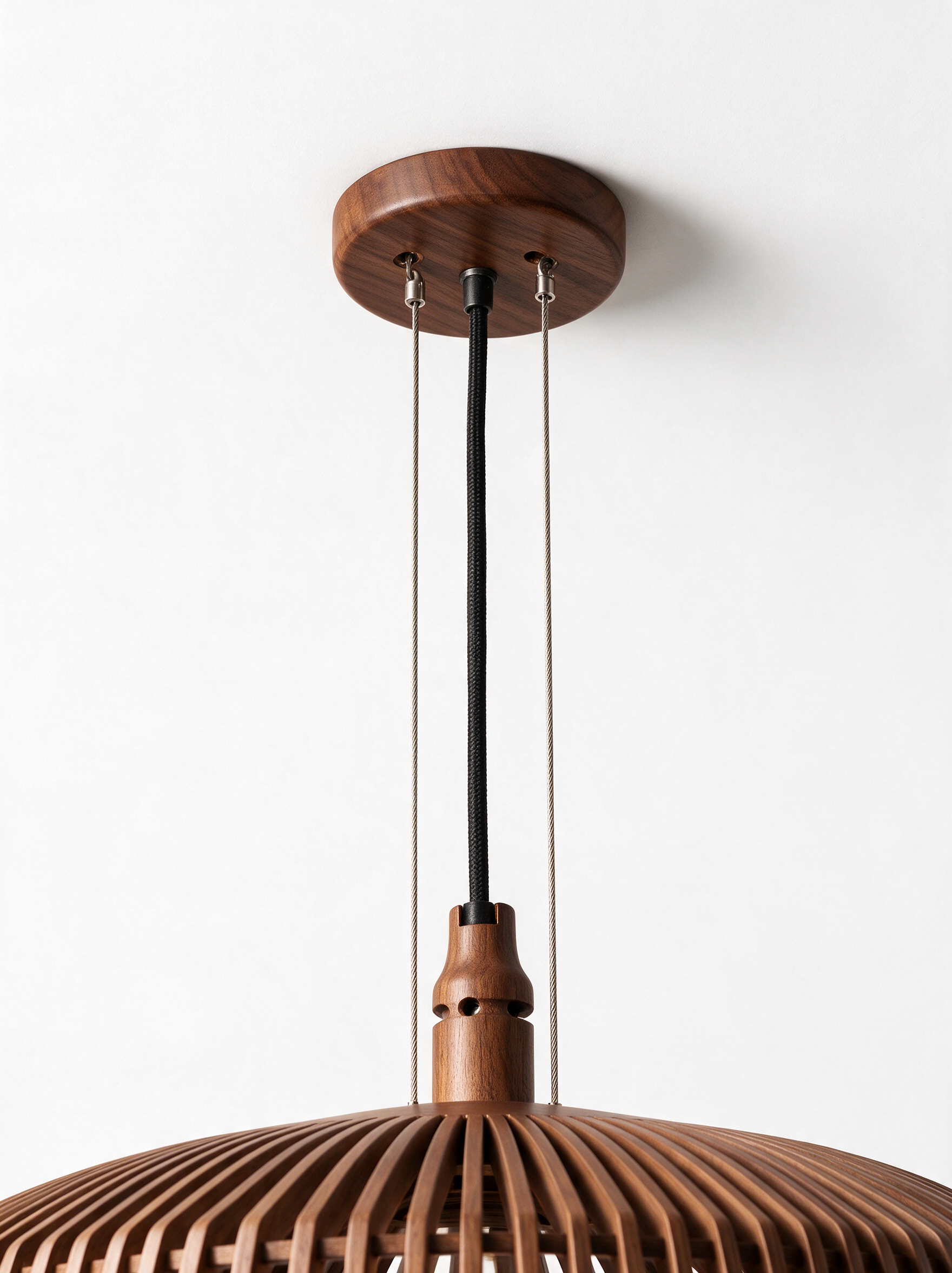 AIR HAVEN Hollowed Walnut Pendant Light - Canopy and Suspension Construction Detail