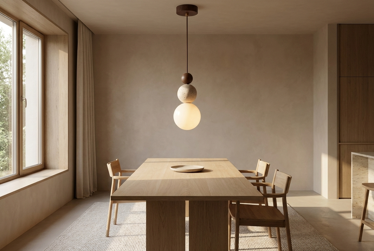 Travertine Wood Pendant Light
