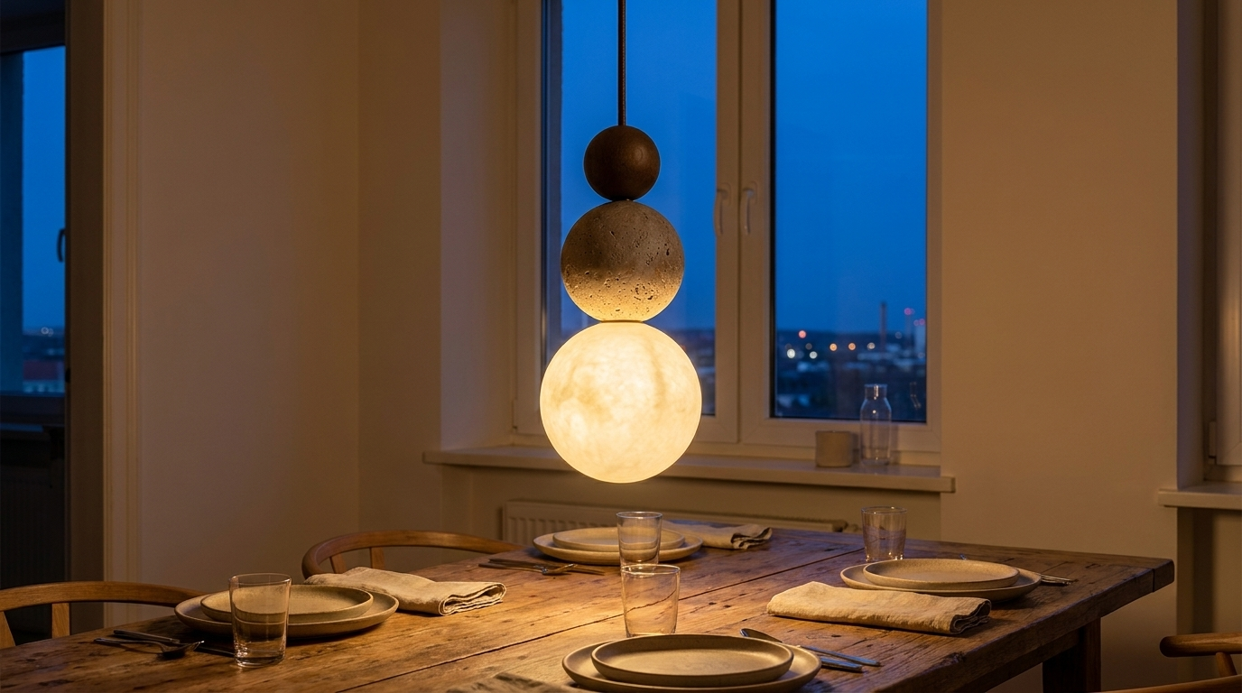 Travertine Wood Pendant Light