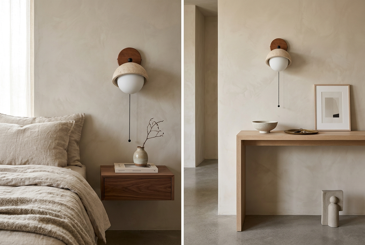 Carved Travertine Bedside Sconce