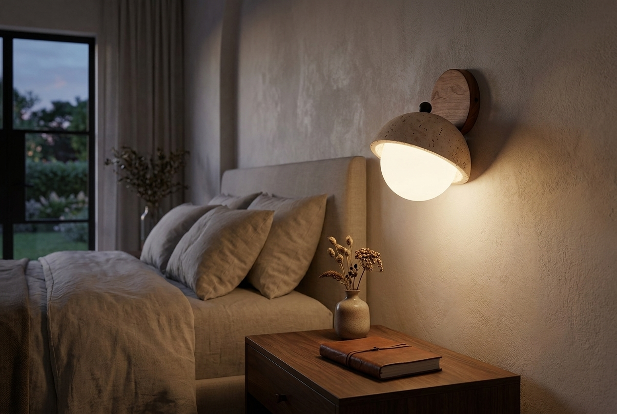 Carved Travertine Bedside Sconce