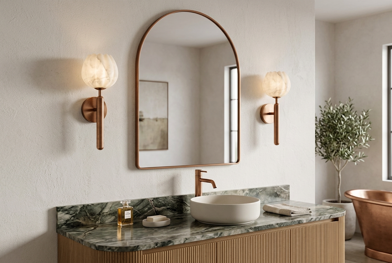 Sculptural Alabaster Copper Sconce