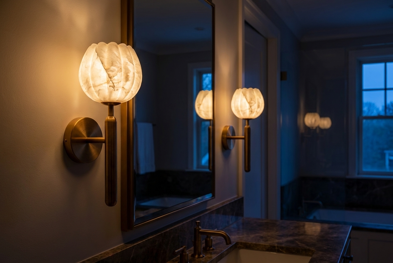 Sculptural Alabaster Copper Sconce
