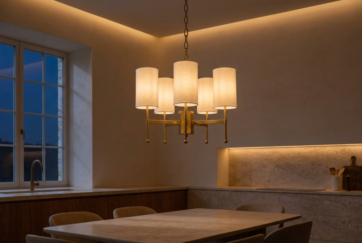 Brass Fabric Shade Chandelier