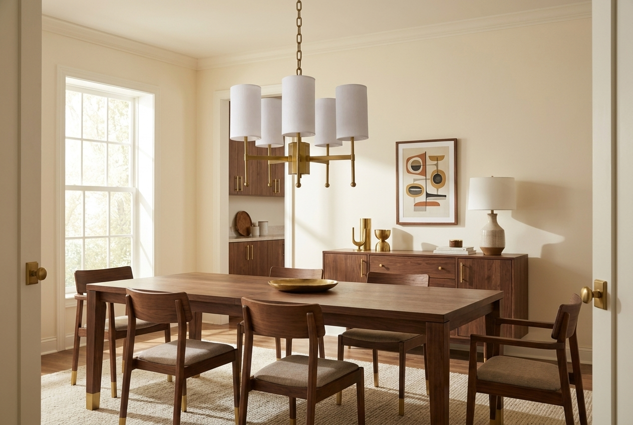 Brass Fabric Shade Chandelier