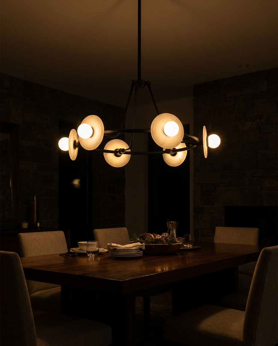 Ribbed Alabaster Chandelier