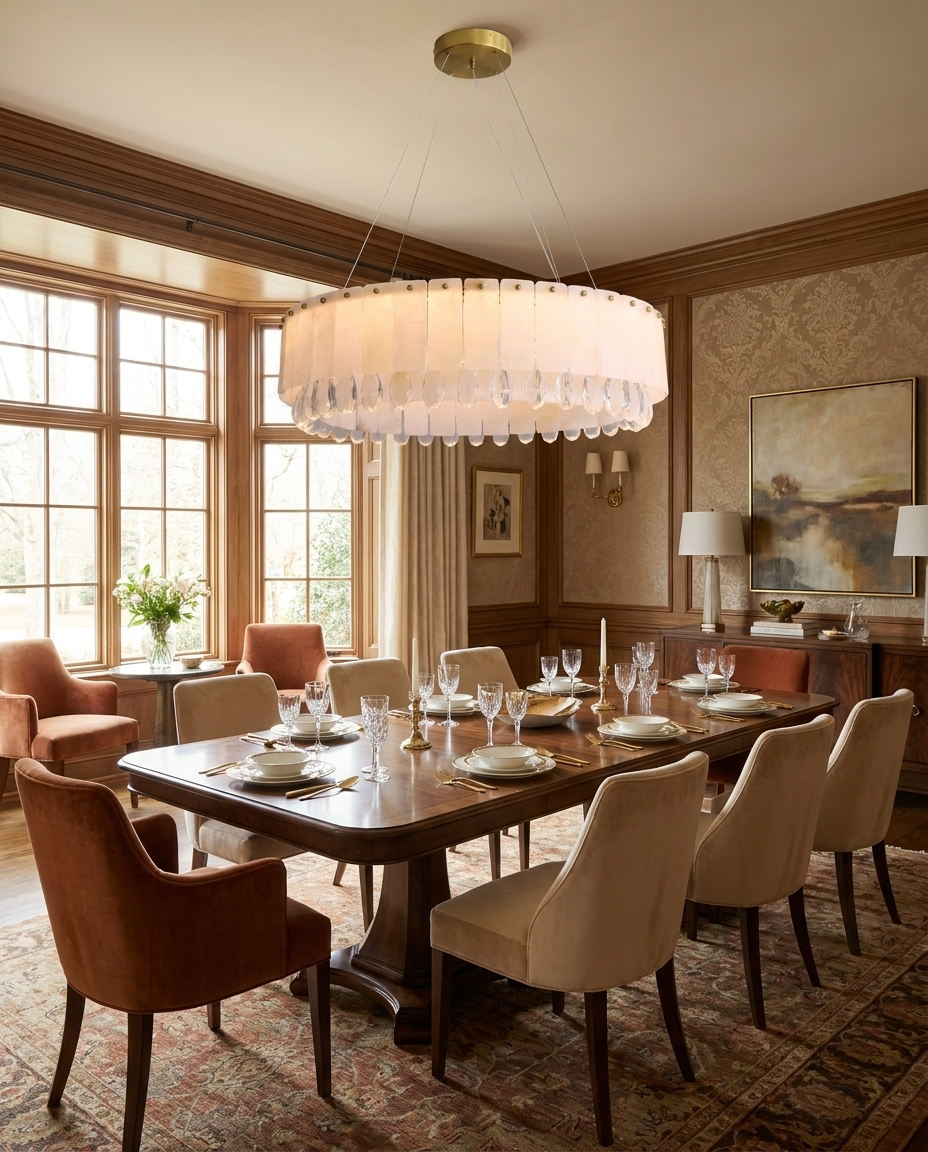 Alabaster Crystal Round Chandelier