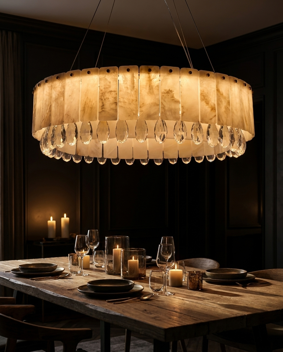 Alabaster Crystal Round Chandelier
