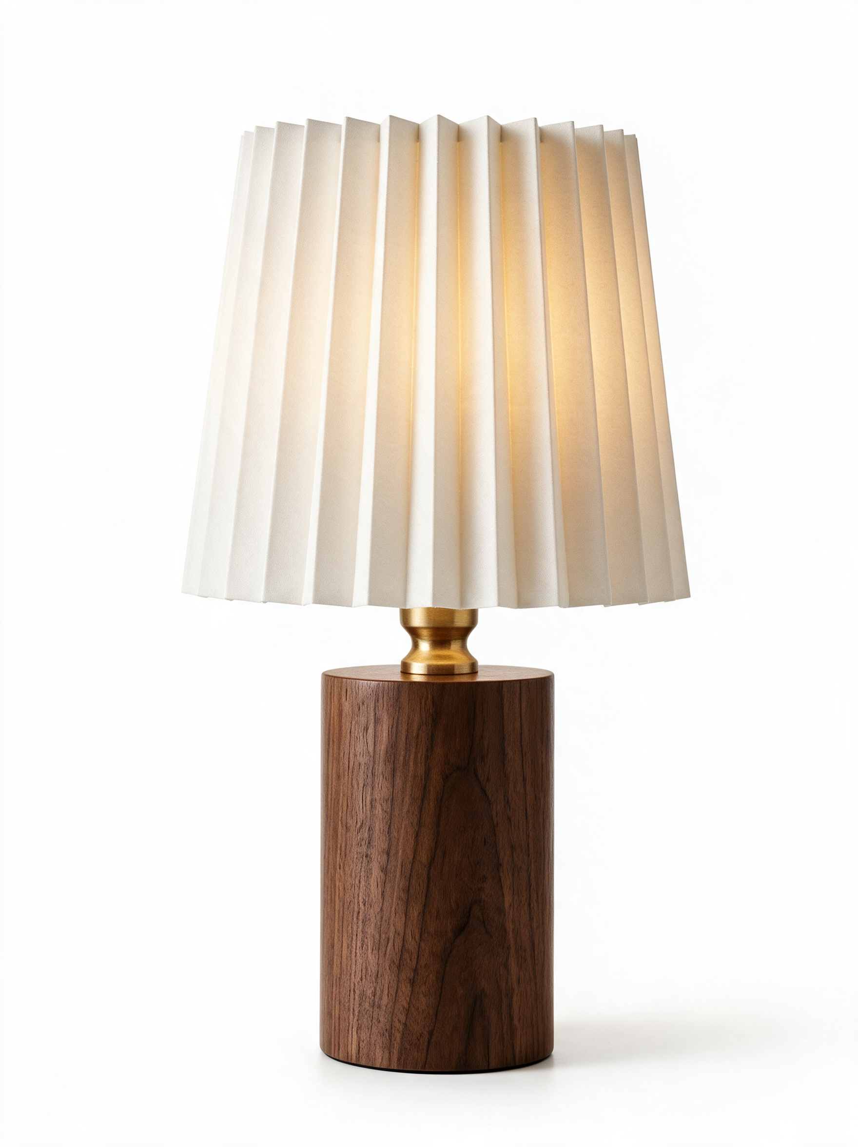 AIR HAVEN Walnut Pleated Desk Lamp - Three-Quarter Studio View