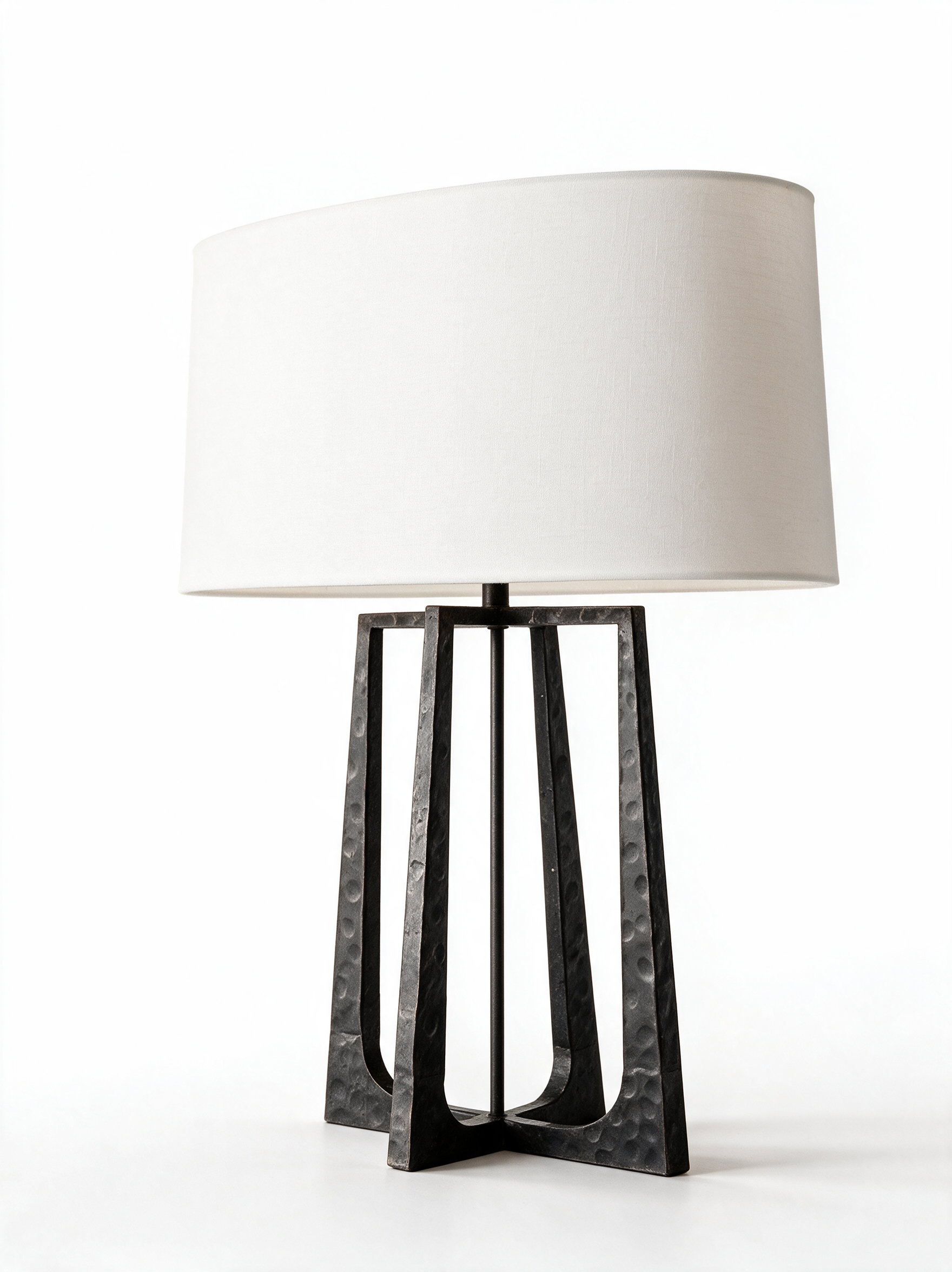 AIR HAVEN Hammered Metal Linen Lamp - Three-Quarter Studio View