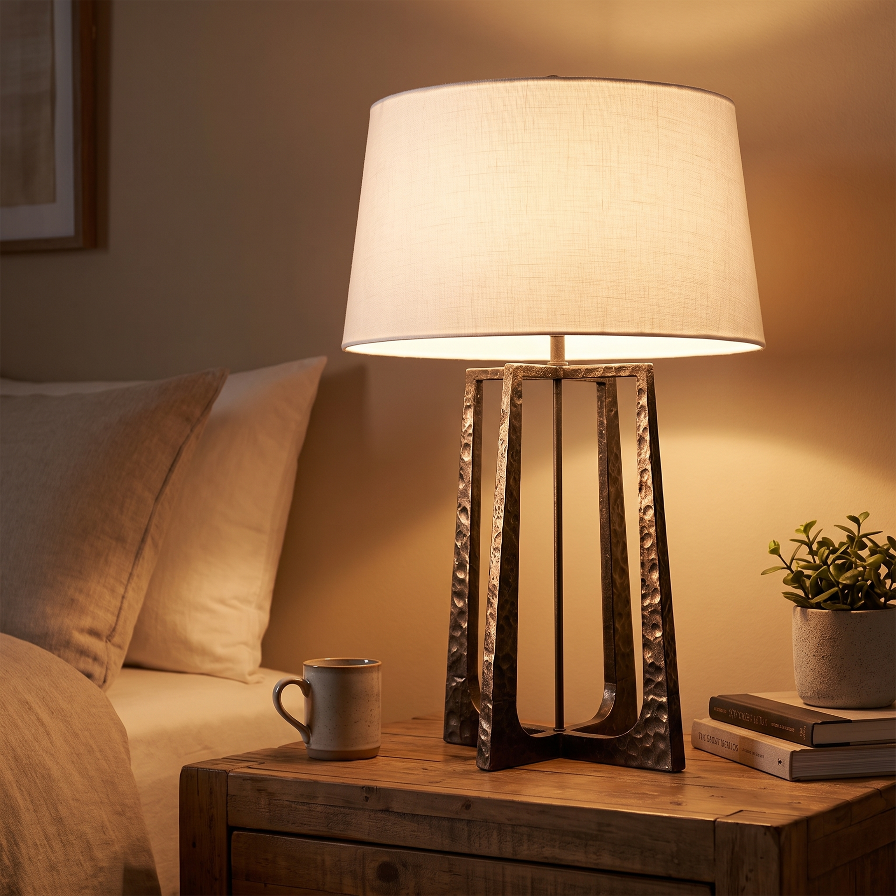 Hammered Metal Linen Lamp