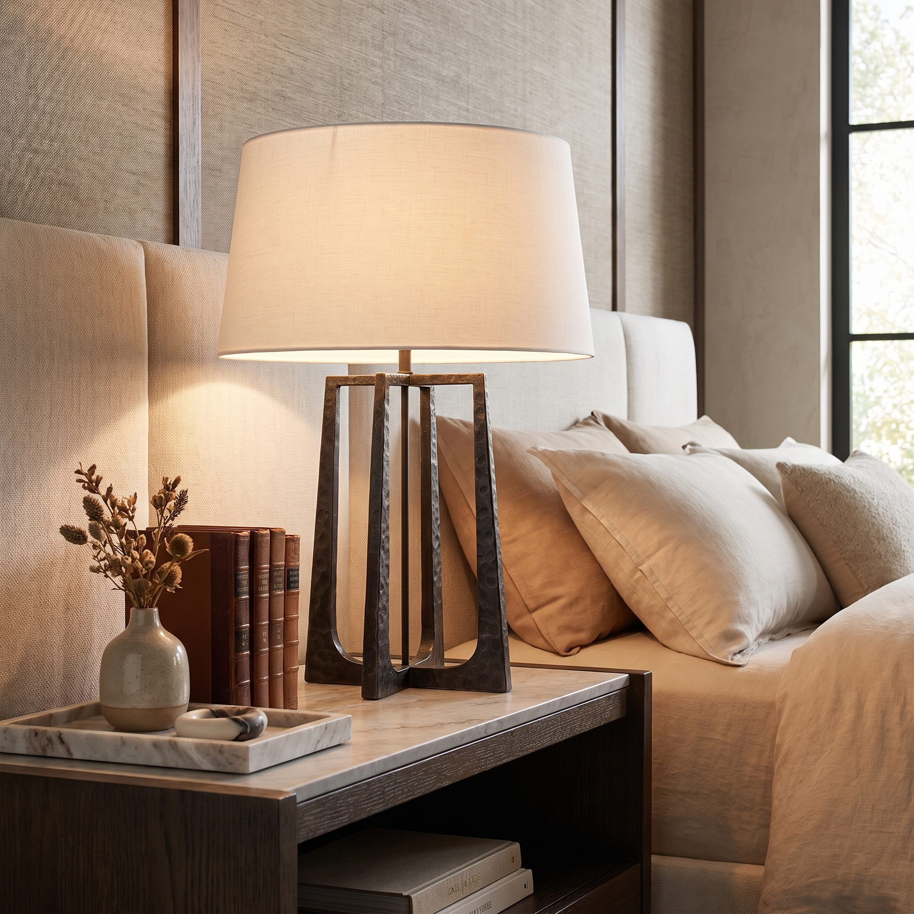 Hammered Metal Linen Lamp
