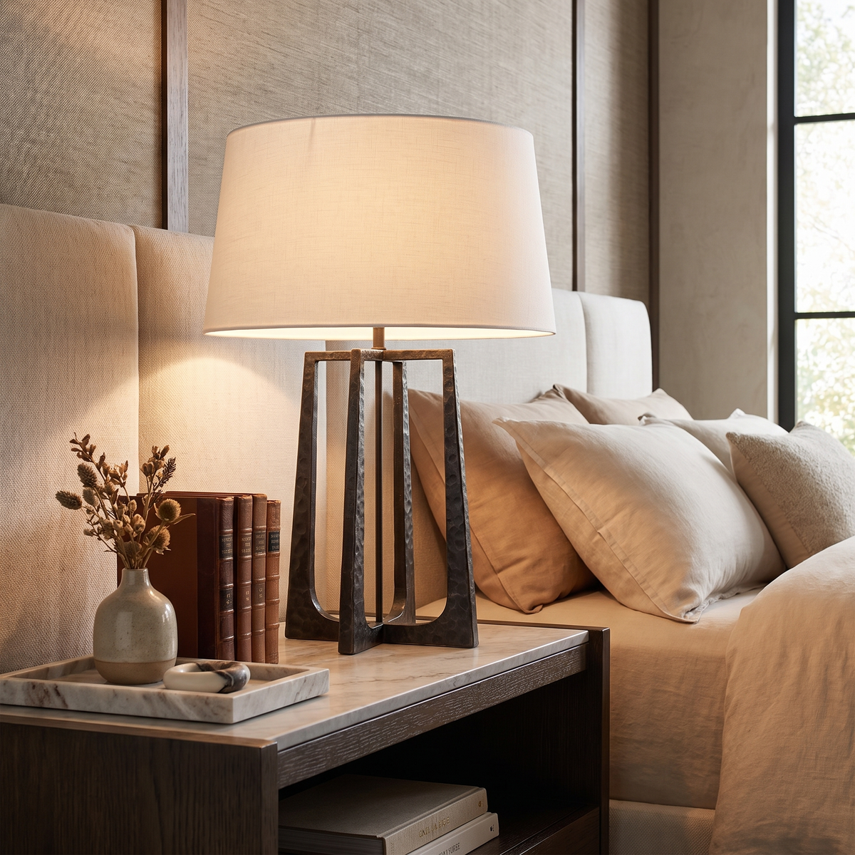 Hammered Metal Linen Lamp
