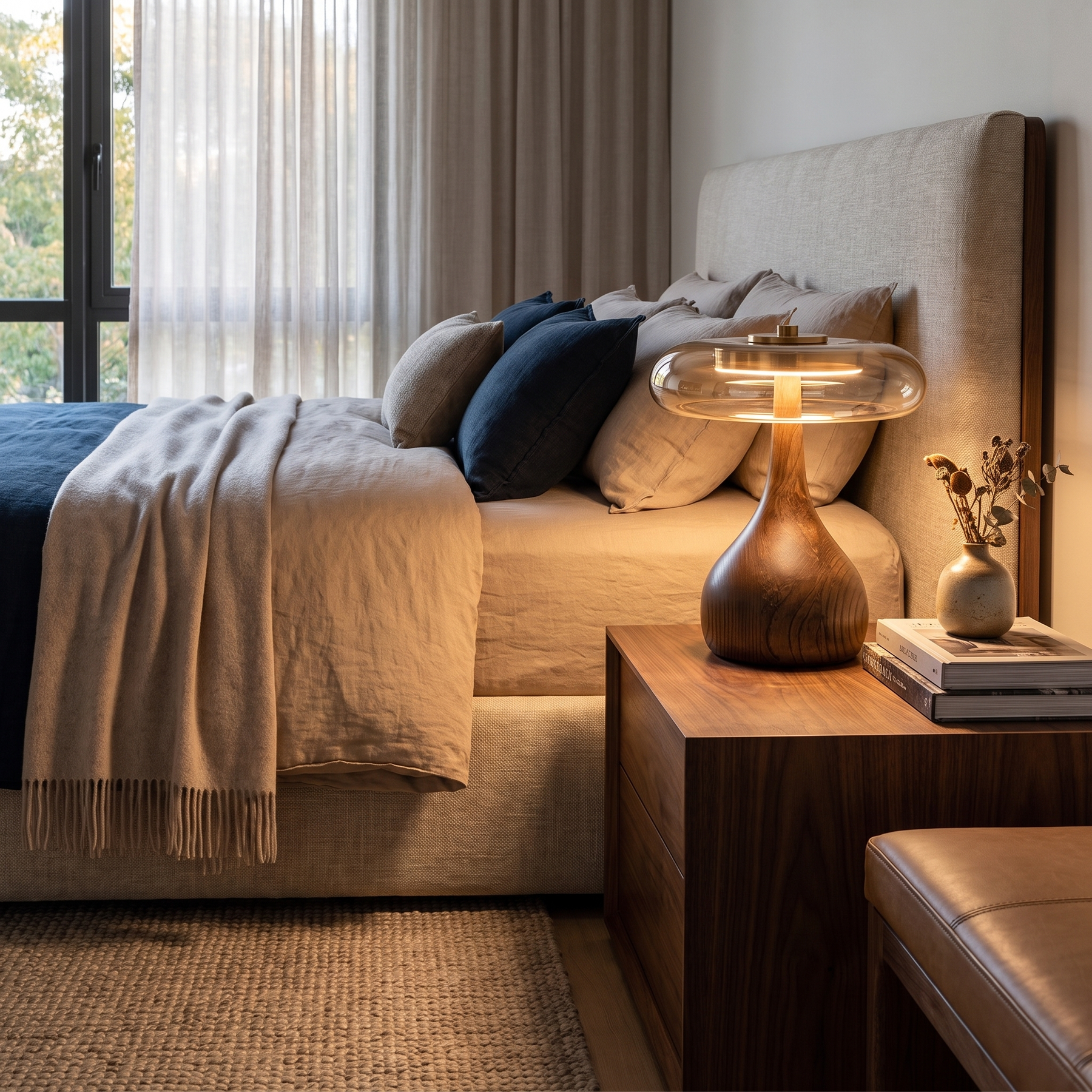 Ash Wood Brass Table Lamp