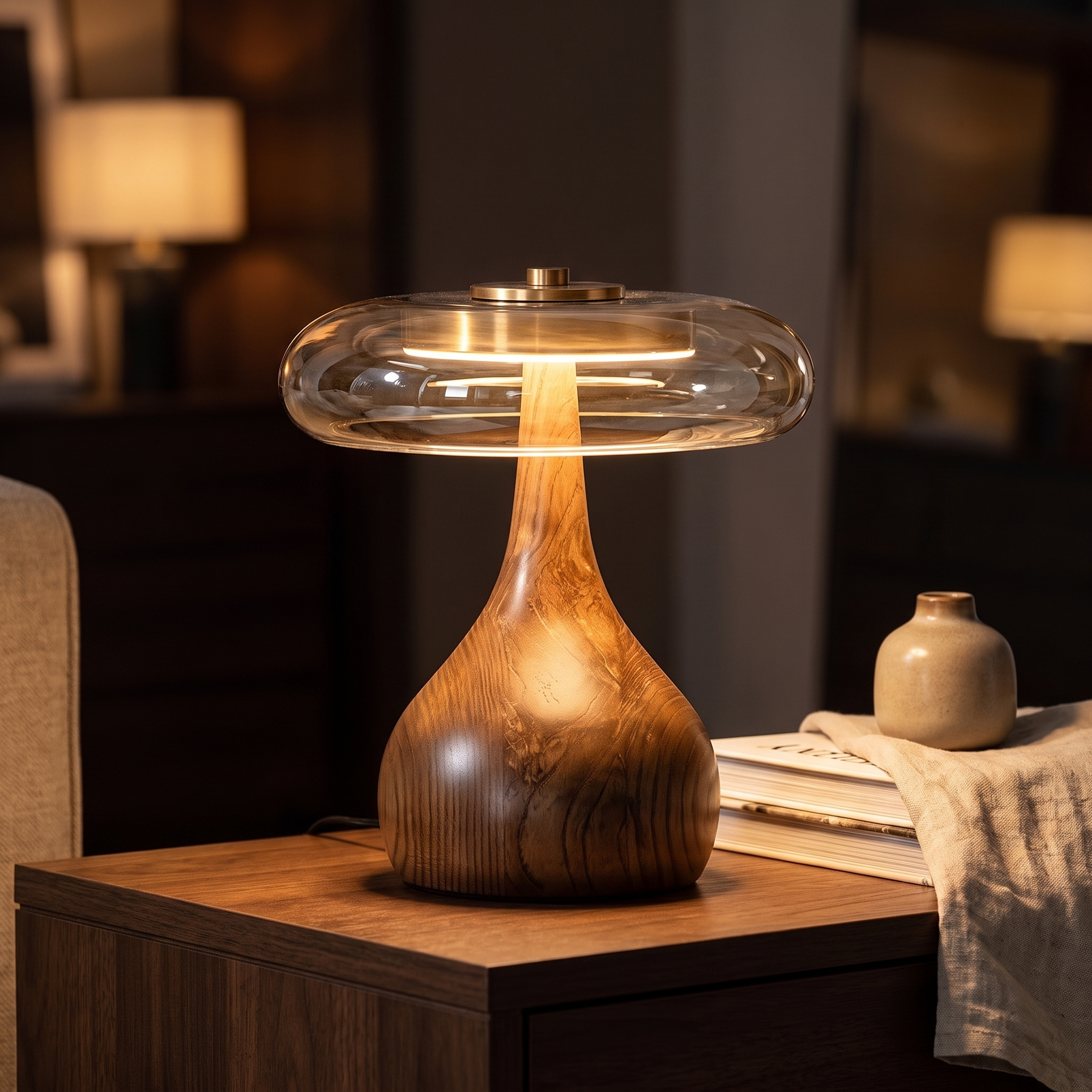 Ash Wood Brass Table Lamp
