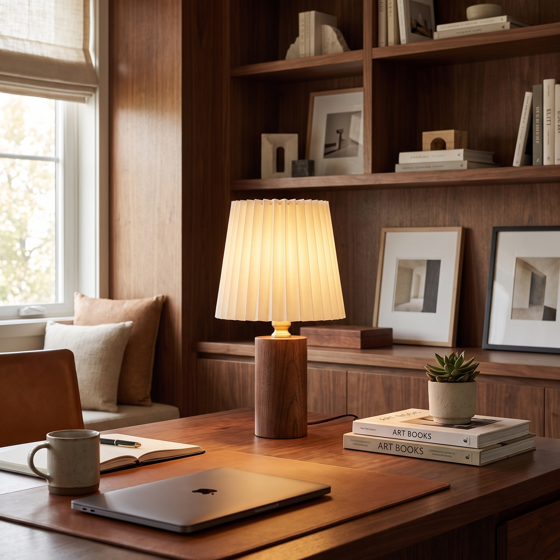 Walnut Pleated Desk Lamp