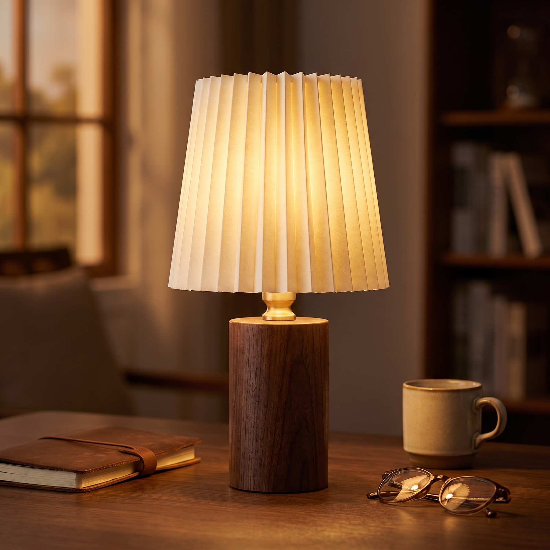 Walnut Pleated Desk Lamp