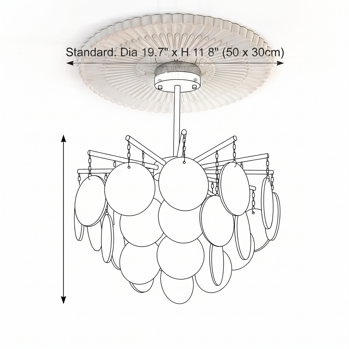Dimension drawing — Camisa Glass Chandelier