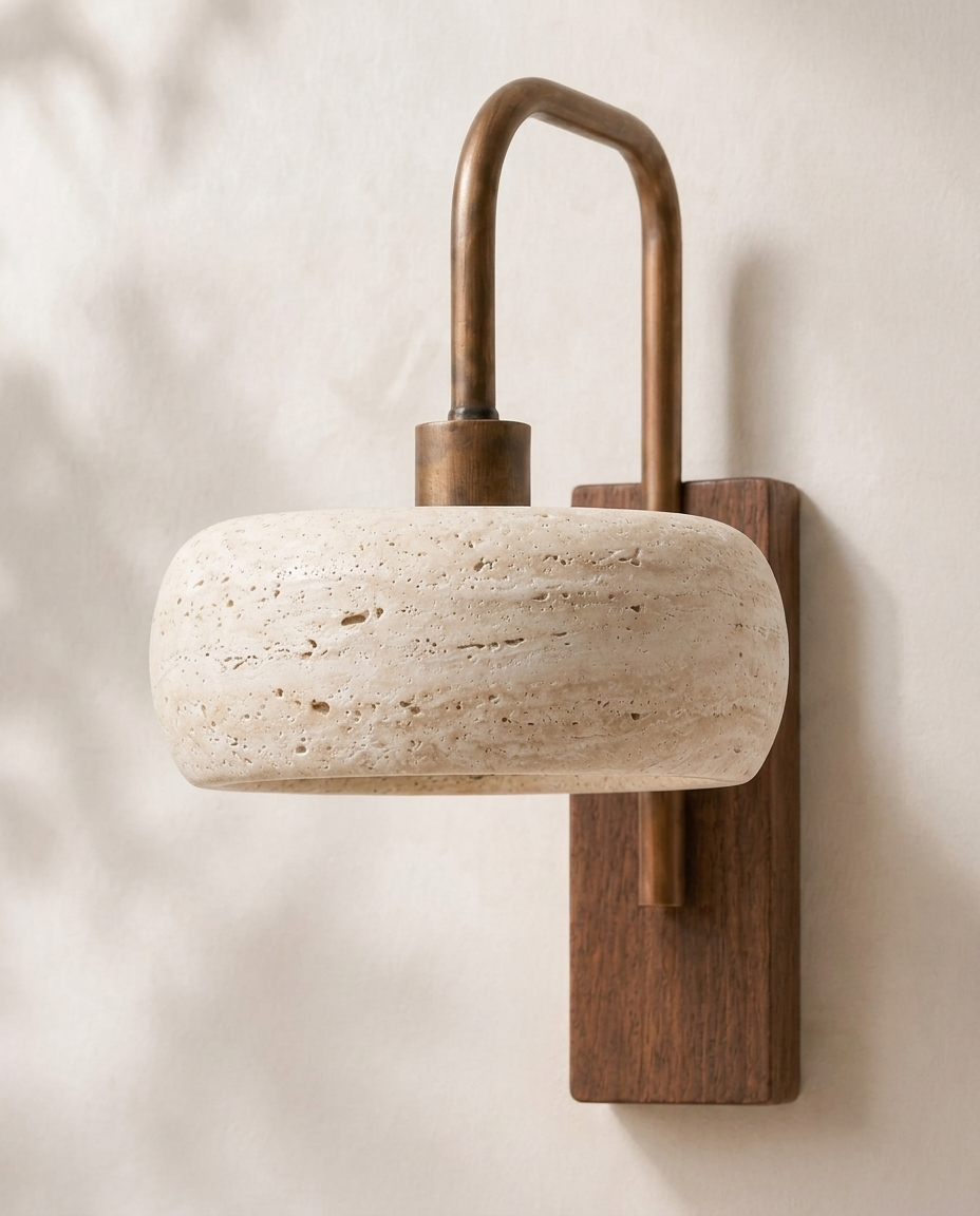 Tavik Vintage Rustic Travertine Stone Cylinder Wall Sconce
