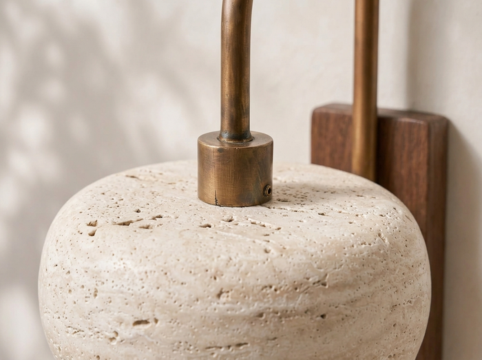 Tavik Vintage Rustic Travertine Stone Cylinder Wall Sconce