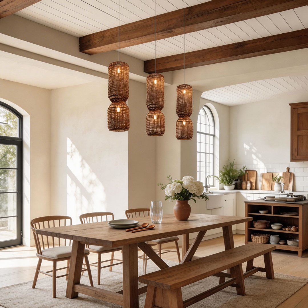 Large Modern Pendant Light Fixtures Rattan Weave Ceiling Light