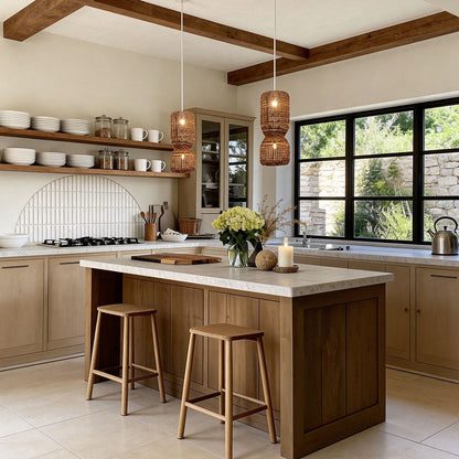 Large Modern Pendant Light Fixtures Rattan Weave Ceiling Light