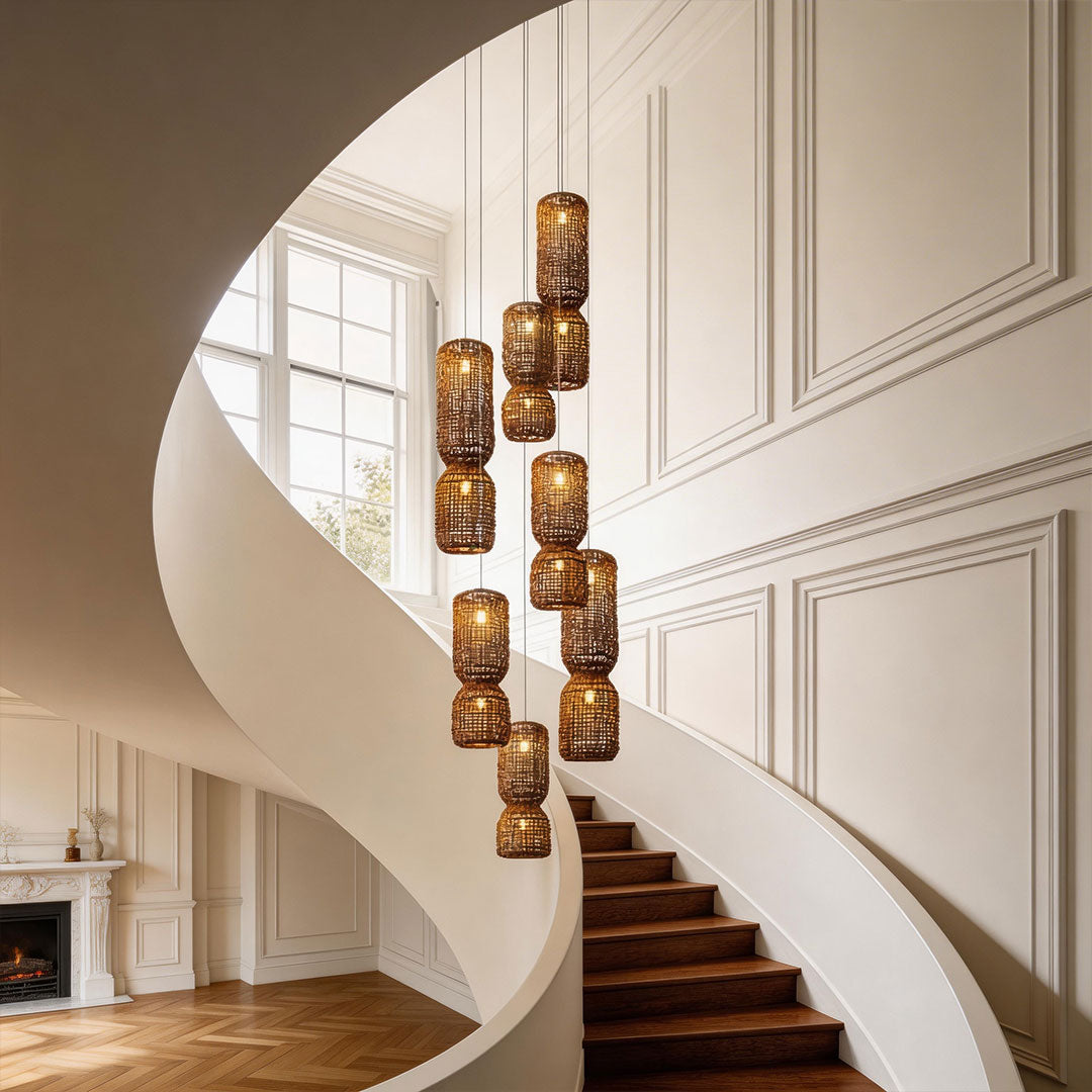 Large Modern Pendant Light Fixtures Rattan Weave Ceiling Light