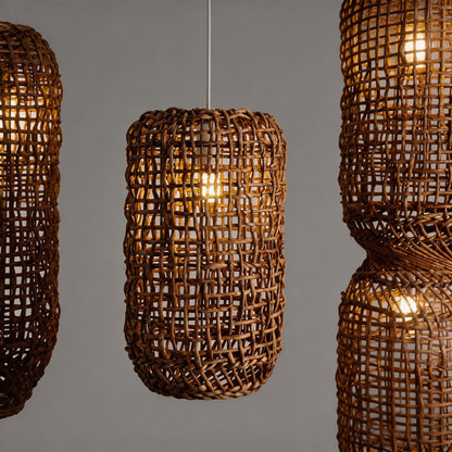 Large Modern Pendant Light Fixtures Rattan Weave Ceiling Light