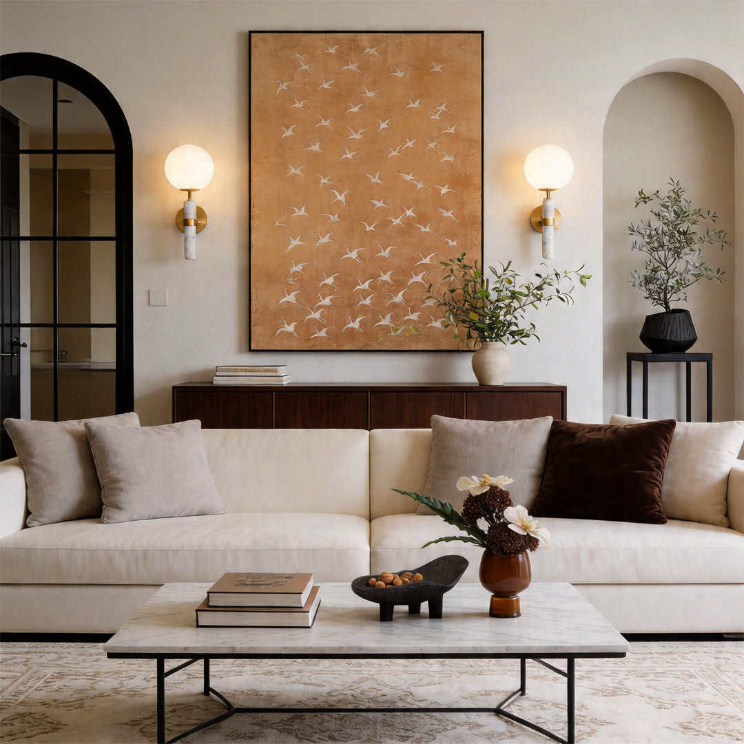 Gold Wall Sconce Lighting Modern Minimalist Marble Brass Lamp