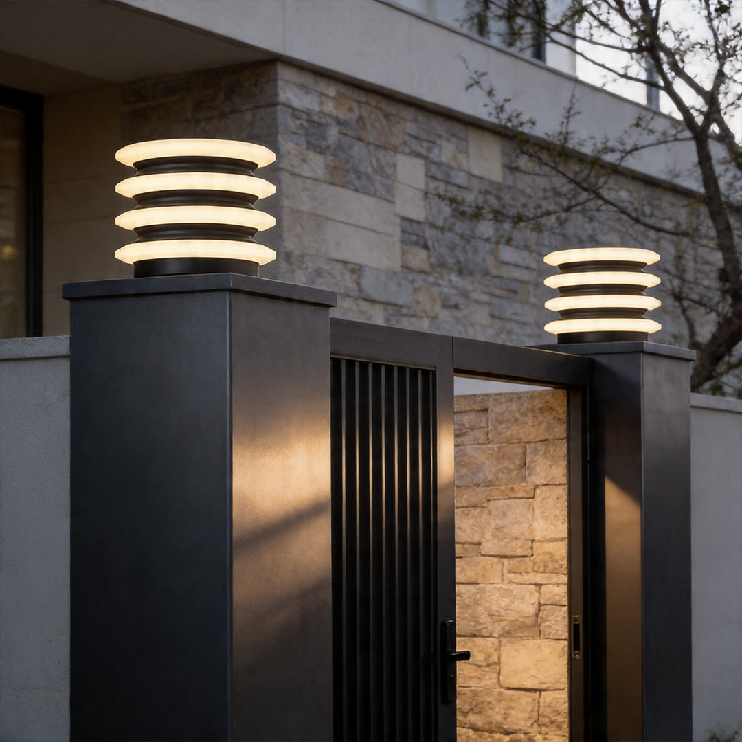 Solar Garden Pillar Lights Modern Round Outdoor Waterproof Light