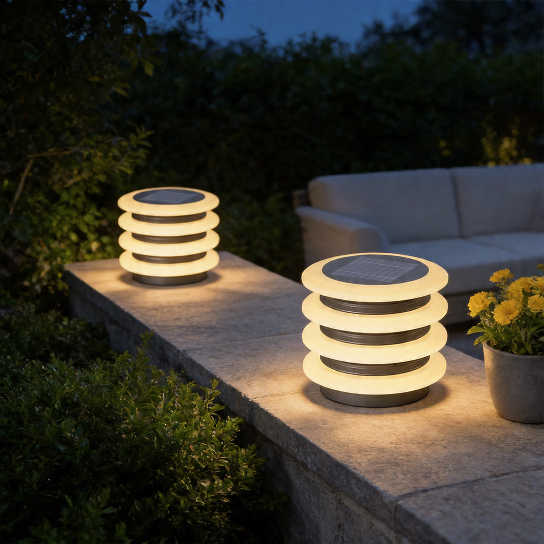 Solar Garden Pillar Lights Modern Round Outdoor Waterproof Light