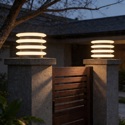 Solar Garden Pillar Lights Modern Round Outdoor Waterproof Light