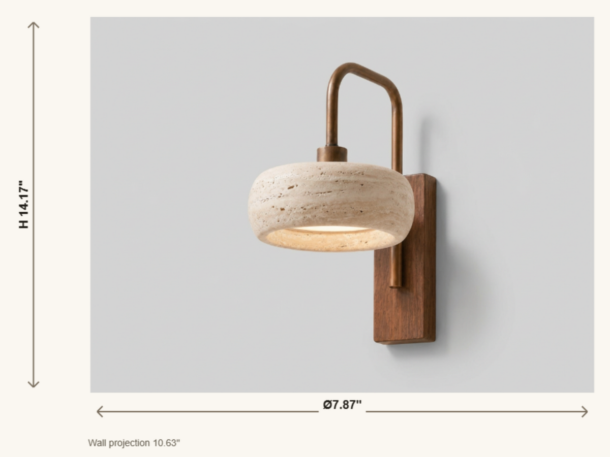 Dimension drawing — Tavik Vintage Rustic Travertine Stone Cylinder Wall Sconce